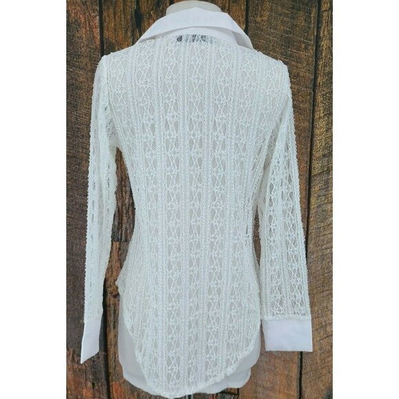 NWOT For Love & Lemons Skivvies Sheer Lace Blouse Womens S White LS Top - Picture 4 of 6